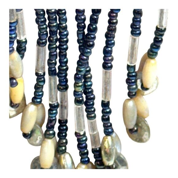 Vintage Abalone Shell & Beaded Dangle Earrings Black & Beige Dangle Beads Pauo - Picture 3 of 6